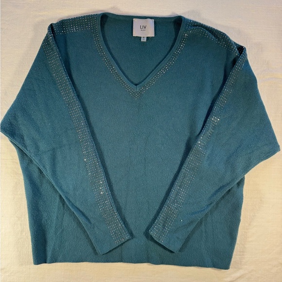 LIV Women's V-Neck Teal Sweater - Picture 1 of 5